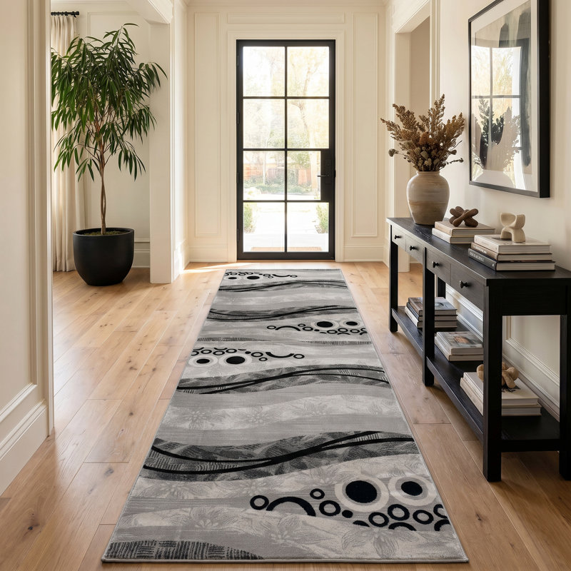 Tapis gris à motif abstrait Dillup-Jones, Tapis de couloir 2 pi 3 po x 6 pi