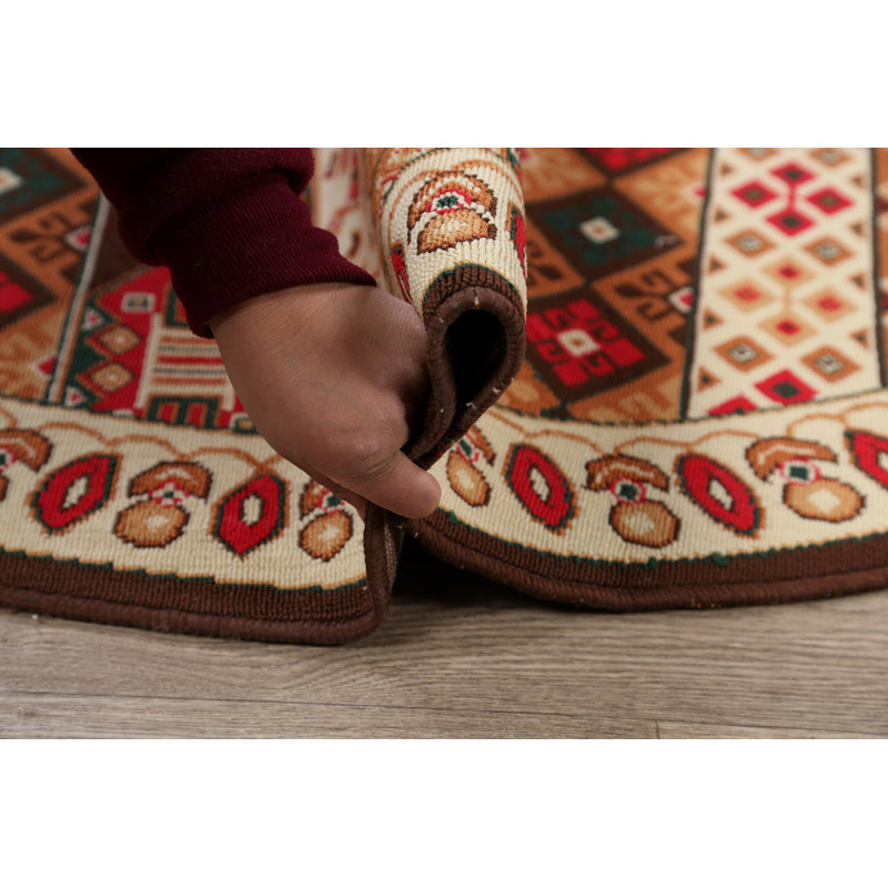 Tapis brun/beige/rouge round