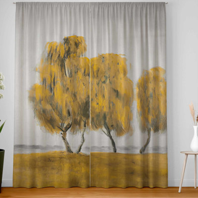 Seven Abstract Yellow Trees - Blackout Window Curtain Pair
