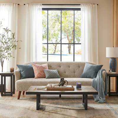 Calloway Tufted Upholstered 3-Seater Sofa with Rubberwood Legs