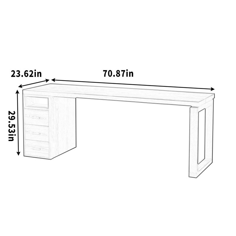 Bureau de travail en pin massif avec tiroir flottant Stora, H 29,53 po x l 70,87 po x P 23,62 po
