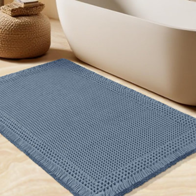 Extra Large Waffle Bath Mat, Boho Woven Modern Bath Rug Absorbent Non Slip, Soft Bathroom Mats, Machine Washable Knit Bath Rugs with Tassels for Bathroom, Bedroom, Kitchen, Shower, Tub, Black, 6'x2'
