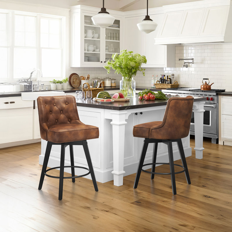 Bianny Swivel Upholstered Counter Stool, Brown/Faux Leather