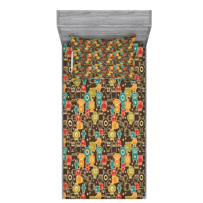 Microfiber Geometric Sheet Set, Twin Sheet Set with Fitted Sheet