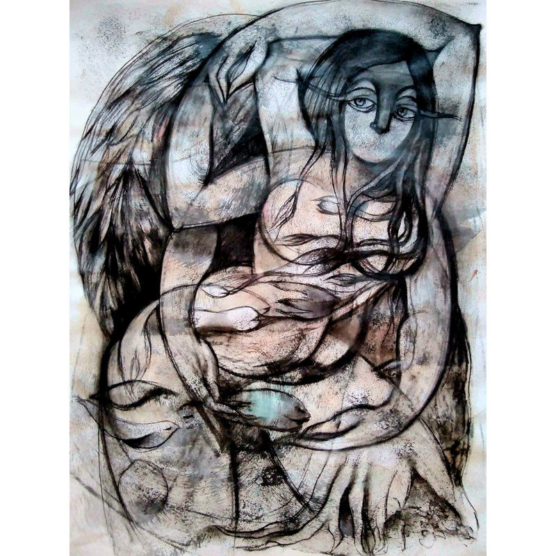Shakti - Art figuratif | Gris anthracite sur papier | Par Devendra S Potdukhe