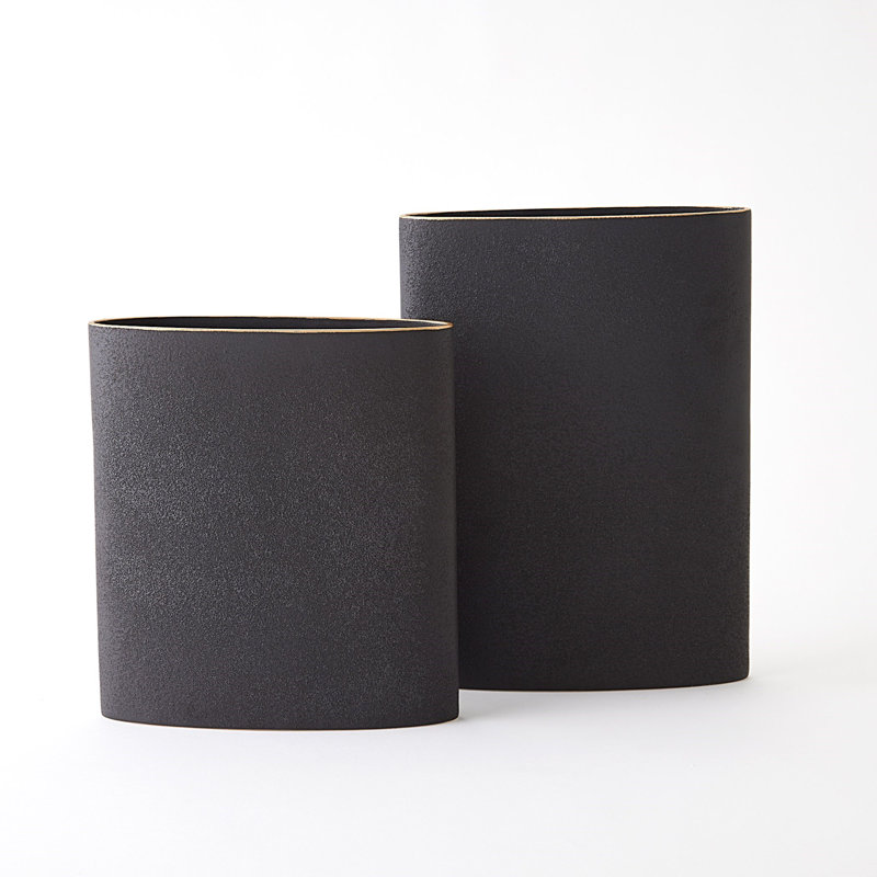 Tuba Vase-Black W/Gold Rim-Lg, 16" H x 12" W x 3.25" D