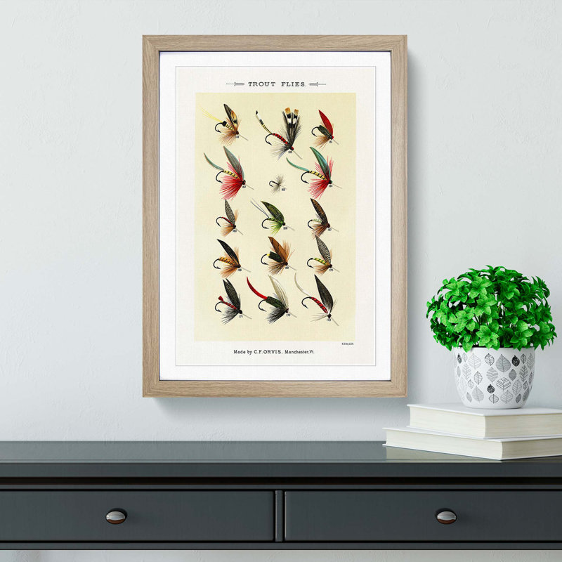 Trout Fishing Flies Version 9 by Mary Orvis Marbury - Picture Frame Painting Print, 60cm H x 40cm W x 2cm D, Oak