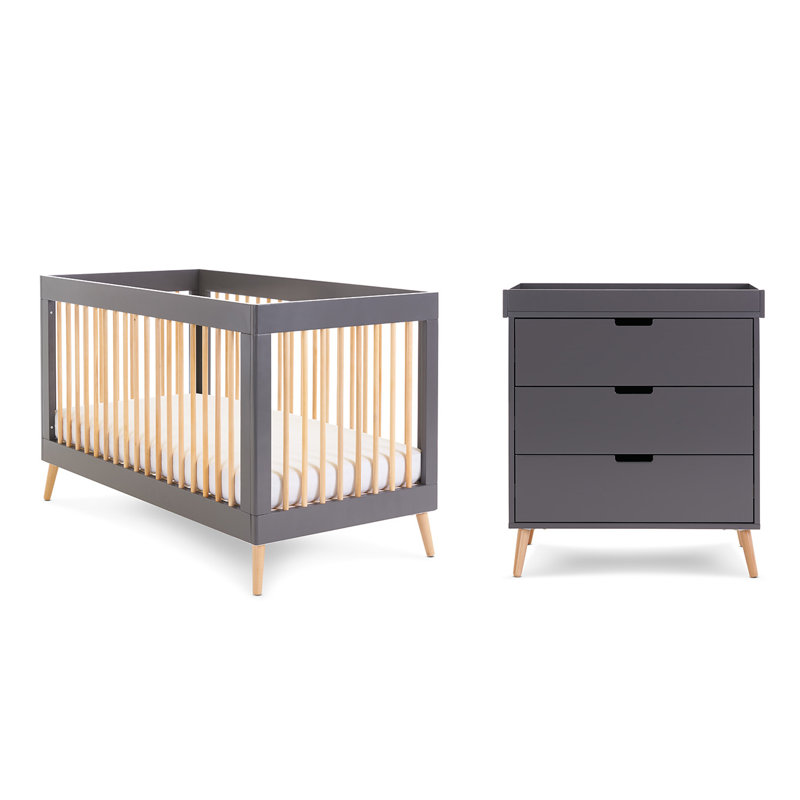 Maya Cot Bed 2 Piece Nursery Furniture Set, Grey/Brown