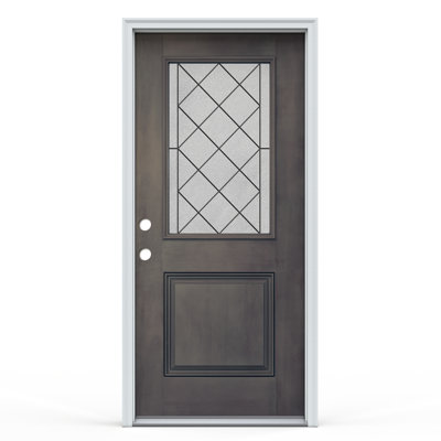 36 in. x 80 in. 1-Lite Harris Decorative Glass Earl Grey Fiberglass Prehung Front Entry Door