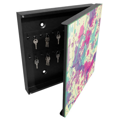 Decorative key box for wall, Opens to the left, 30x30x5, White, Cheerful splashes of vibrant colors, 
