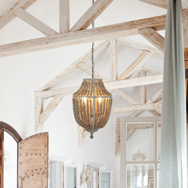 Julice Draped Wood Bead Chandelier, White