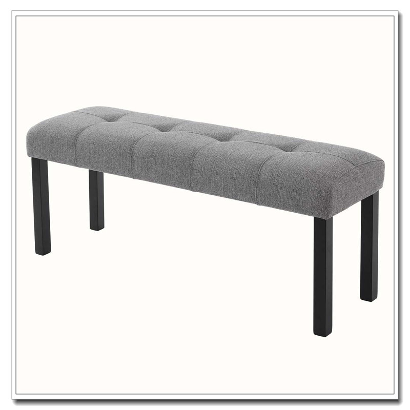 Modern Tufted Linen Dining Bench, Gray