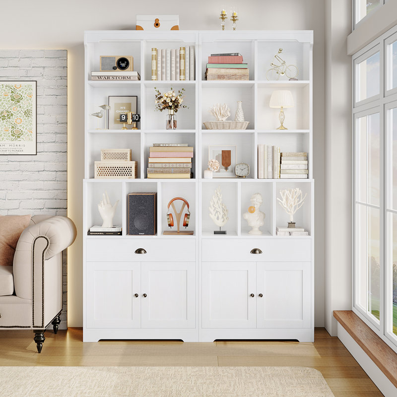79.9"H Storage Bookcase With Drawer, White