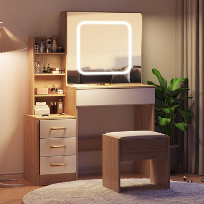 Bureau de coiffeuse avec miroir coulissant et lumières