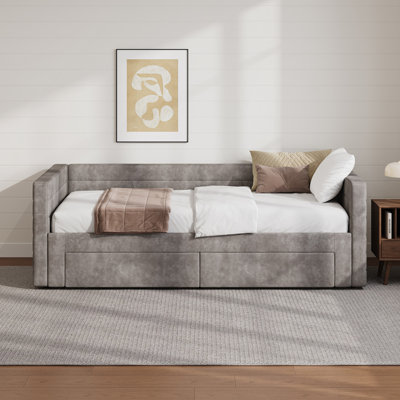 Chenille Upholstered Extendable Daybed Frame with Trundle,Storage Drawers by Latitude Run