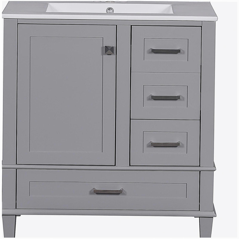 Ensemble de meuble-lavabo 30 po, ensemble d'armoire de salle de bain avec lavabo, armoire de rangement avec porte à fermeture douce et 3 tiroirs