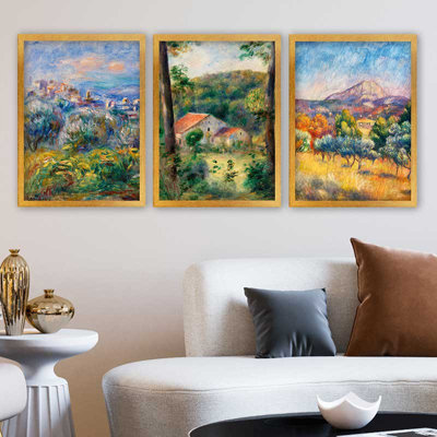 Superbe ensemble de peintures décoratives encadrées (3 pièces) de 21,7 po x 29,5 po chacune | Cadre 100% bois avec polystyrène de 0,8 pouce | Impression numérique UV | Parfait pour la décoration murale de salon, de bureau et de galerie