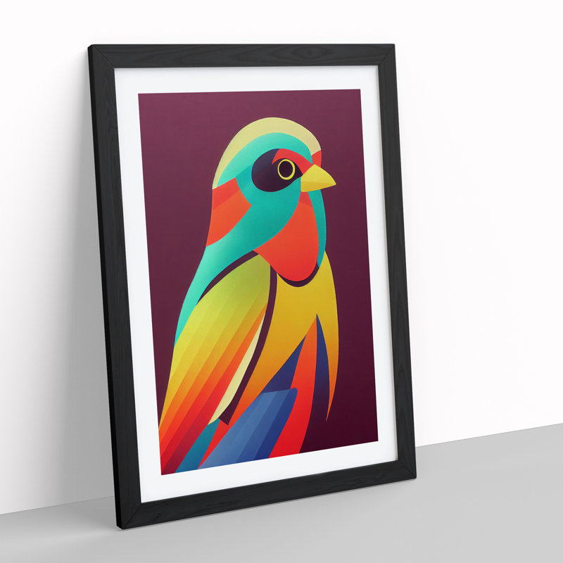 Colourful Bird No.2 Abstract - Wall Art, Black Framed, 66cm H x 48cm W x 2cm D