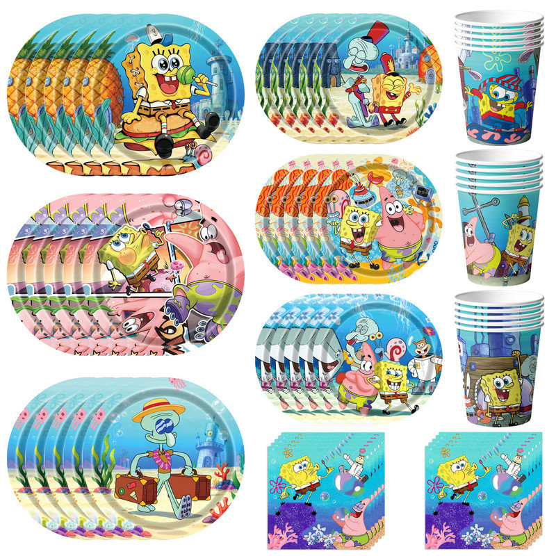 Ensemble de 120 pièces de vaisselle de fête d'anniversaire SpongeBob SquarePants