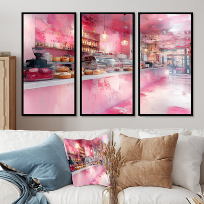 Pink Patisserie Paradise Accented With Red - Baking/Baked Goods Wall Art Print Set