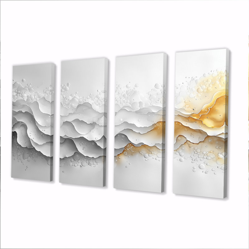 Aurore blanche blanche, vague du temps III - Constructivisme, art mural - ensemble d'art mural moderne, H 28 po x l 48 po, 4