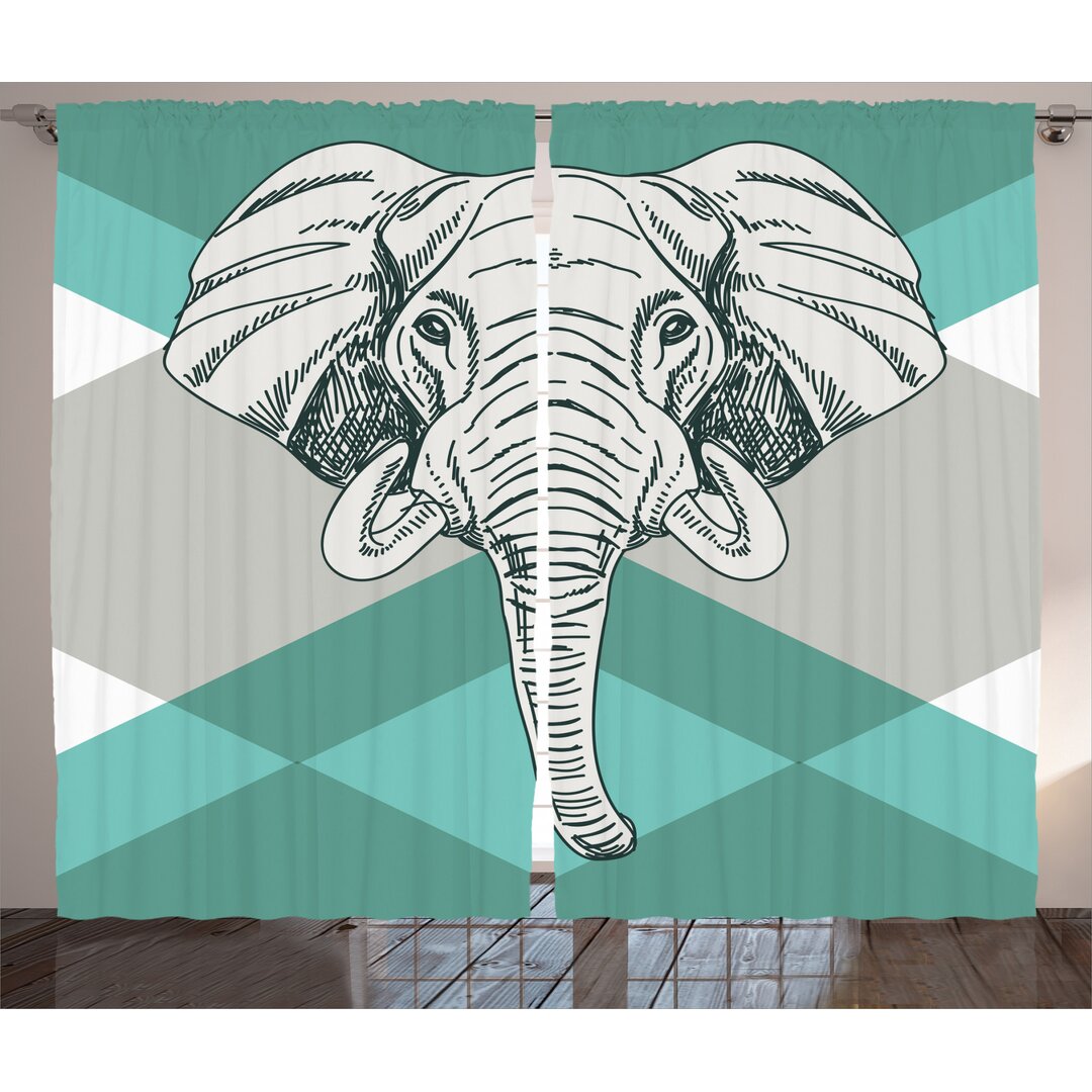 Rustikaler Vorhang, Minimalist Boho Elefant, Modern, Teal Grau