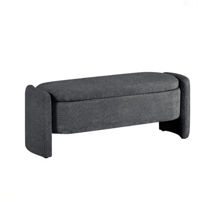 Ottoman Oval Storage Bench 3D Lamb Fleece Fabric  Bench With Large Storage Space For The Living Room, Entryway And Bedroom,Dark,Grey