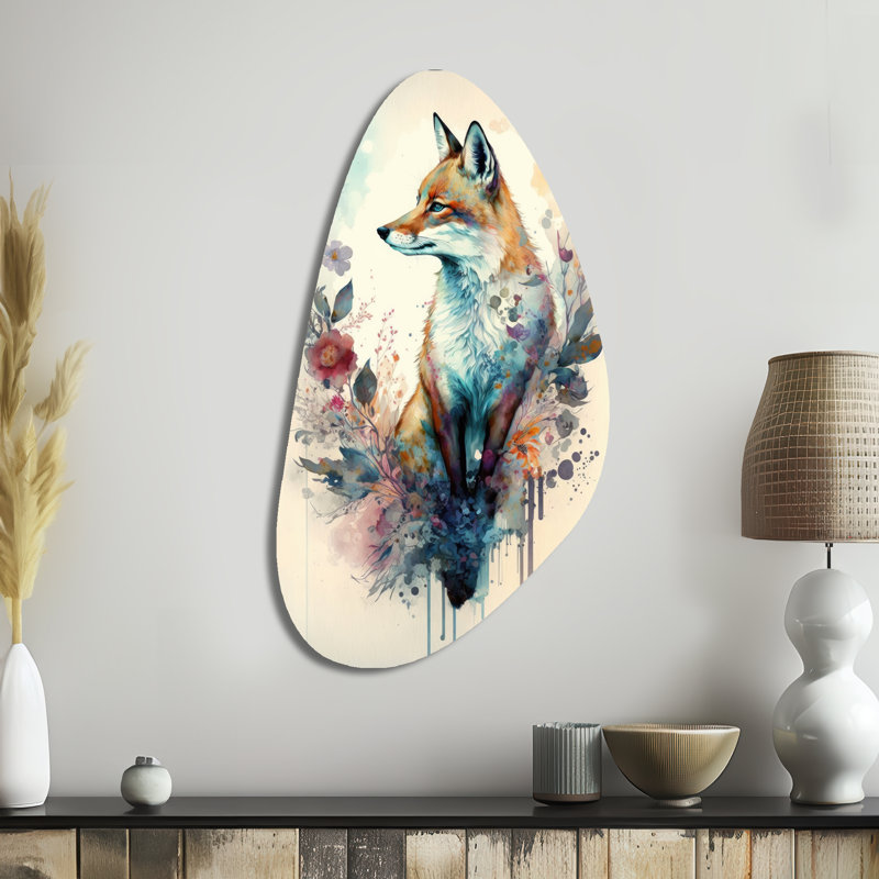 Mignon renard mignon, art floral III - décoration murale irrégulière en forme de renard, H 39 po x l 21 po x P 1 po