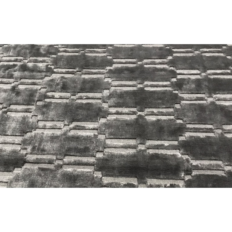 Tapis gris foncé noué à la main de haute qualité, Rectangle 9 pi x 12 pi