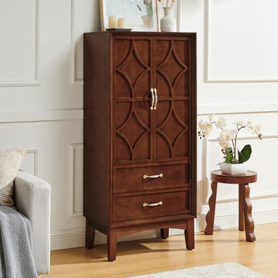 54" Tall Storage Cabinet With Carved Doors, Retro Kitchen Pantry Storage Cabinet For Entryway Hallway Living Room