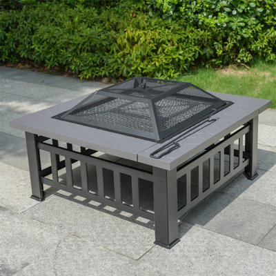  Steel Fire Pit Table – Portable Outdoor Bonfire & BBQ Set