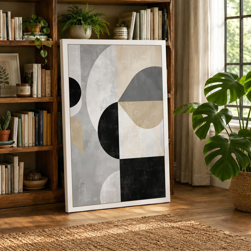 Geometric Circles Minimalist - Wrapped Canvas, 24x16 - 61.0 x 40.6 cm, Cream Border