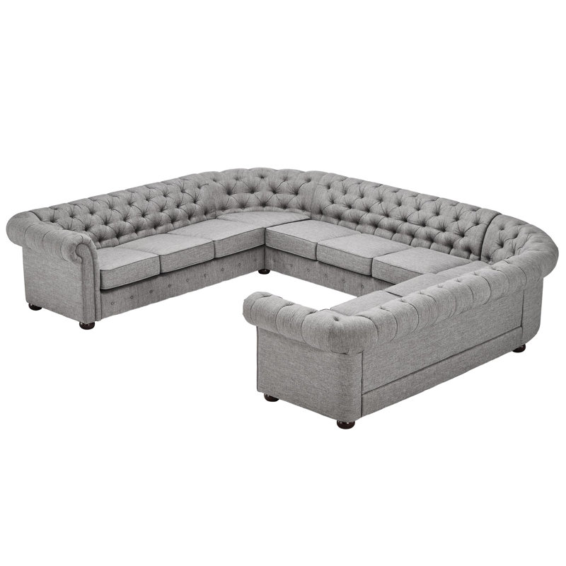 Huskins Upholstered U-Shaped Sectional Symmetrical, Pewter Gray Linen