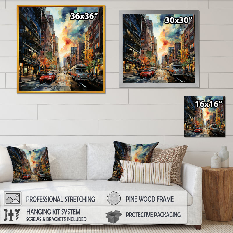 La dernière ville du futur II - art mural science-fiction, Cadre flottant noir, H 16 po x l 16 po x P 1 po