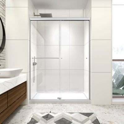 50-54" W X 72" H Double Sliding Shower Door, Framed Shower Glass Door with 1/4" (6mm) Clear Tempered Glass, Chrome Finish Shower Doors with Towel Bar, Reversible Installation