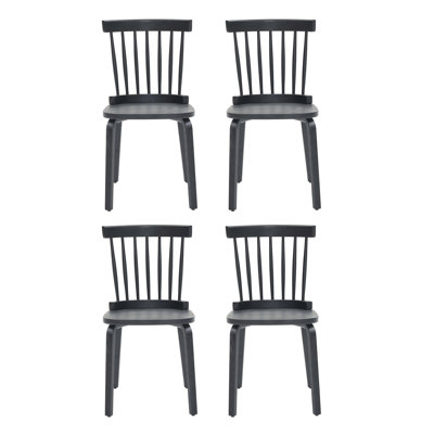 Windsor Dining Chairs Set Of 4,Wood Farmhouse Spindle Back, Widen Seat, Mid-Century Modern Style, For Living Room Restaurant, Black