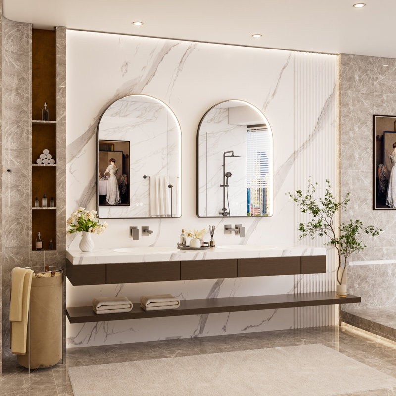 40"x30" Frame LED Bathroom Mirror, Arched Anti-Fog Bathroom Vanity Mirror With Lighted Dimmable And Memory Function