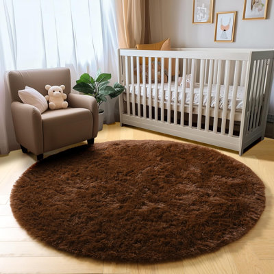 6x6 ft Coffee Round Rug for Bedroom Room Fluffy Circle Rug Furry Carpet Shaggy Circular Fuzzy Washable Non-Slip Large Area Rug Soft Indoor for Living Room Cute Aesthetic Home Decor