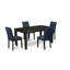 L'ensemble de table de salle à manger 5 pièces contient une table en bois et 4 chaises en tissu de polyester bleu marine foncé avec dossier élégant - finition noire-1665245738-1665245736