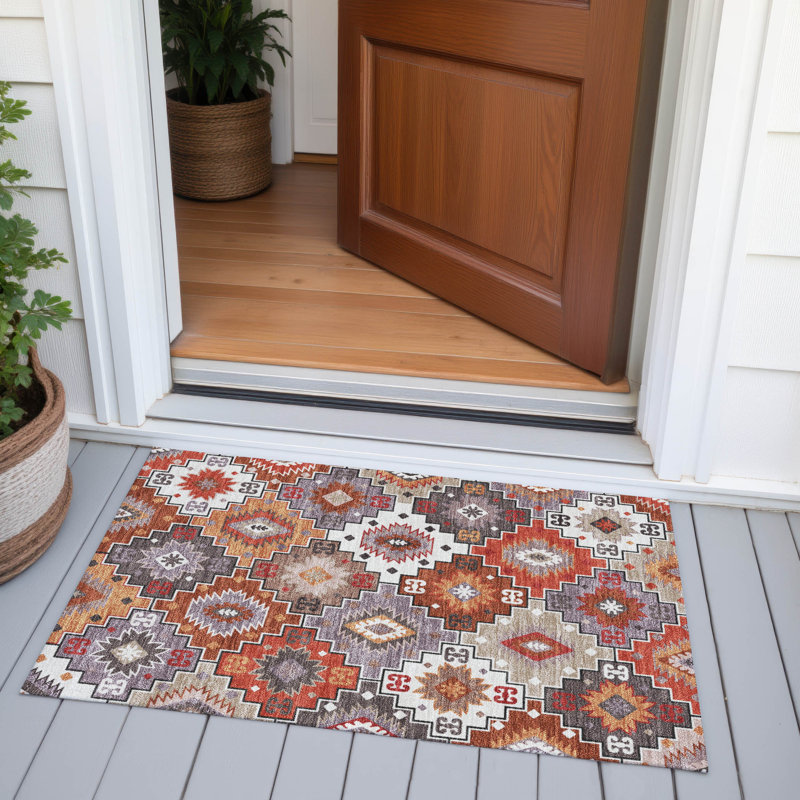 Tapis paprika Xhevrie intérieur / extérieur lavable à la machine, Rectangle 1 pi 8 po x 2 pi 6 po