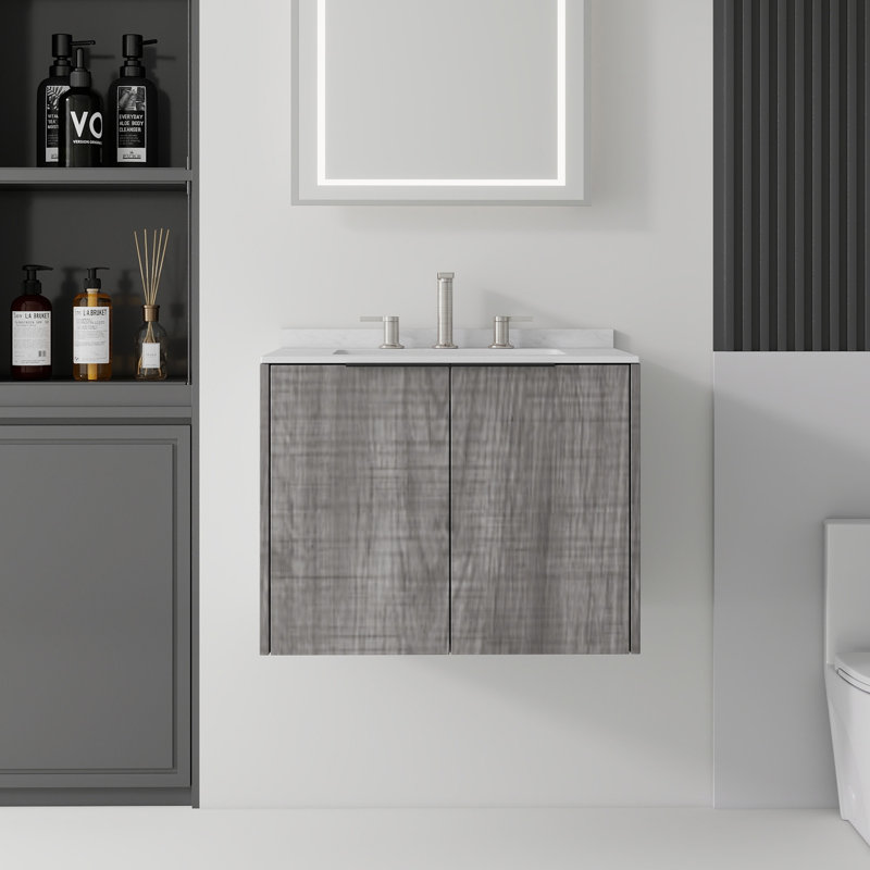 Meuble-lavabo flottant avec lavabo, Light Grey, 24" W