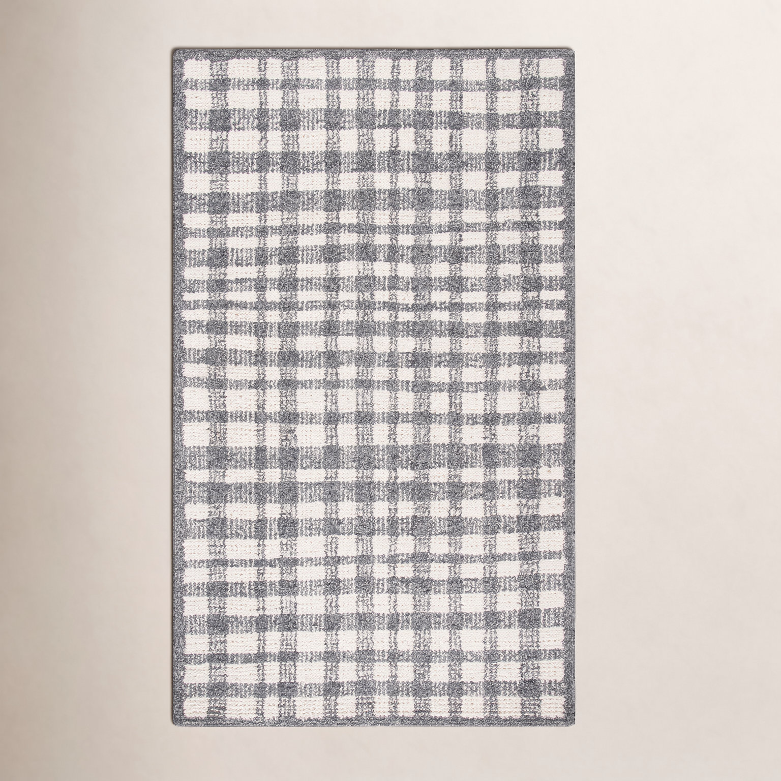 Ivory Black Hand-Tufted Plaid Rug, Rectangle 6' x 9'
