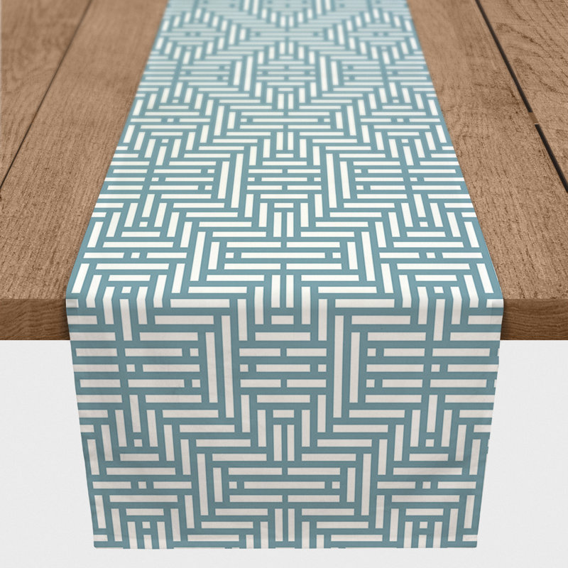 Chemin de table Doster, 90 po x 16 po, Bleu ciel, Rayé 4