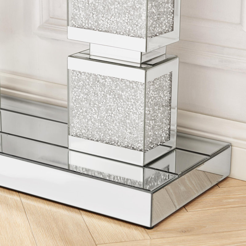 Console étroite en miroir avec incrustation de pilier en forme de cube écrasé, table d'appoint décorative en verre argenté, table de canapé décorative pour le vestibule et le salon