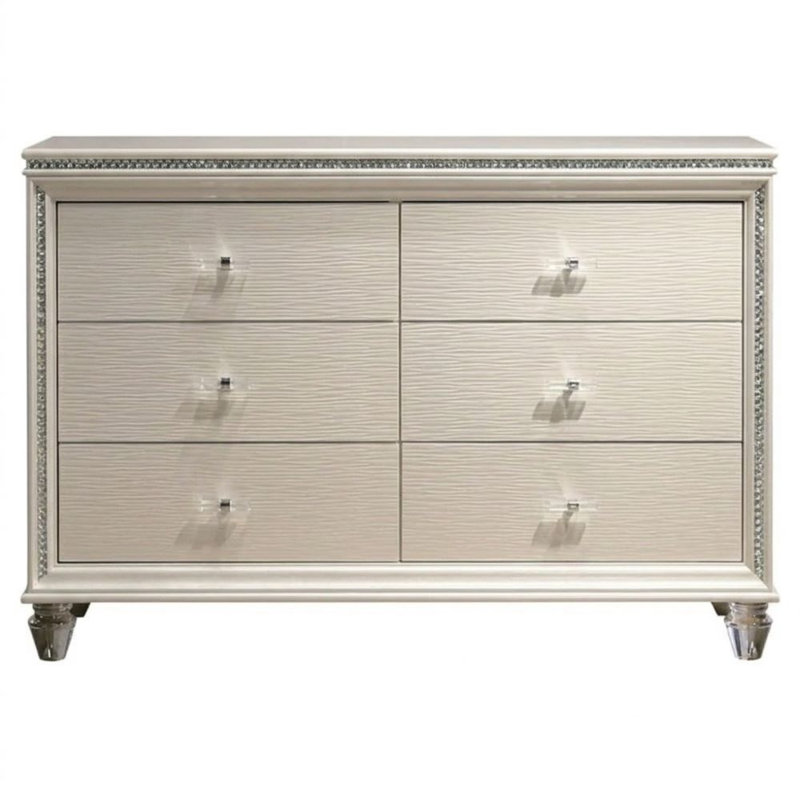 Ivory Crest Contemporary Style 6-drawer 54.5 In. Pearl White Dresser