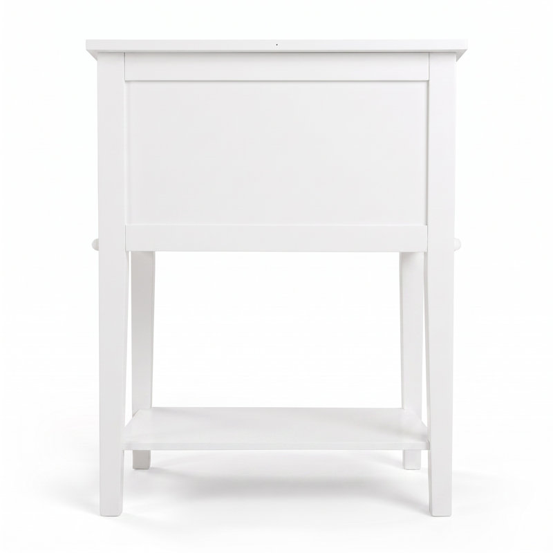 Table de chevet 2 tiroirs avec rangement 25,6 po, blanc, White 1, 28.07'' H X 25.6'' W X 15.4'' D