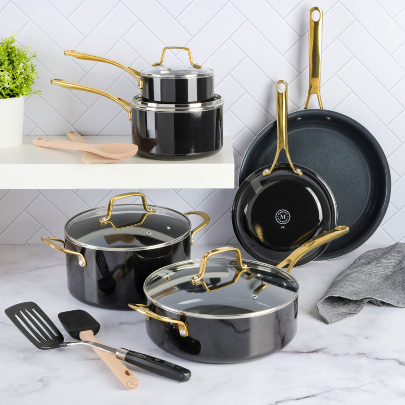 Martha Stewart 14-Piece Black and Gold Non-Stick Aluminum Cookware Set