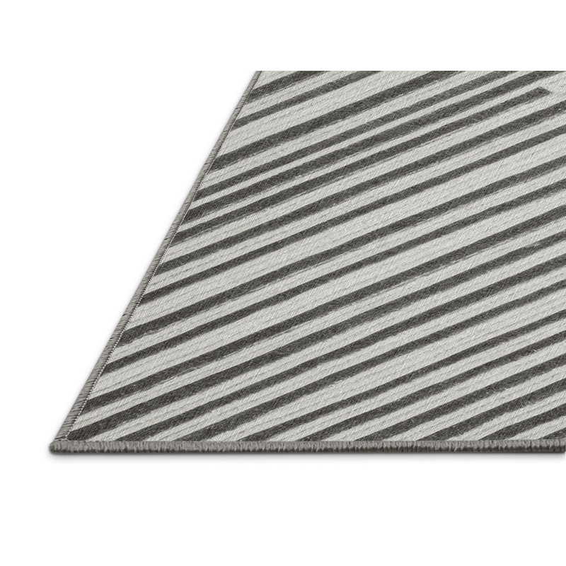 Washable Silver White Striped Area Rug, Rectangle 8' x 12'