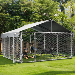 Large Outdoor Dog Kennel With Roof, Dog Kennel Outside With Waterproof Cover, Galvanized Heavy Duty Dog Runs Cage Playpen For Outside With Lockable Lock