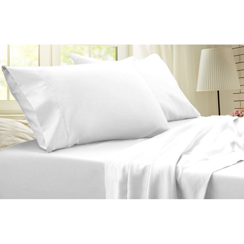 Ensemble de draps en rayonne de bambou de qualité supérieure 4 pièces, Ensemble de draps double / double avec 2 taies d'o